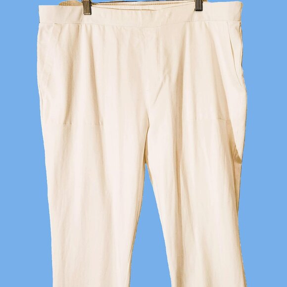 Susan Graver White Crop Pants XL Pull-On Straight Leg Flat Elastic Waistband - Picture 3 of 11